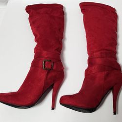 RED SUADE DRESS BOOTS W/ HEELS