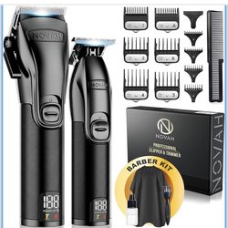 Novah® Professional Hair Clippers for Men, Professional Barber Clippers and Trimmer Set, Mens Cordless Hair Clipper for Barbers Haircut Kit Fade