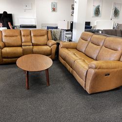 Leather Power Recliner Sofa And Love 