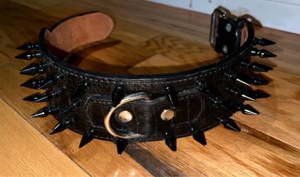 Wide Spiked 100% Leather HEAVY DUTY Show Dog Collar