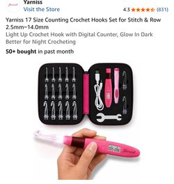 Yarniss 17 Size Counting Crochet Hooks Set for Stitch & Row 2.5mm~14.0mm Light Up Crochet Hook with Digital Counter, Glow In Dark Better for Night Cro