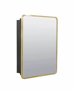 24 in. W x 30 in. H Rounded Corner Rectangular Brushed Gold Medicine Cabinet with Mirror