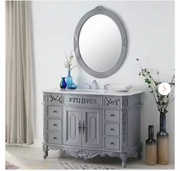Winslow 48 in. Single Sink Freestanding Antique Gray Bath Vanity with White Marble Top (Assembled)
