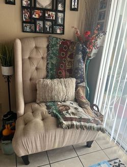 Beige Tufted Wingback Accent Chair