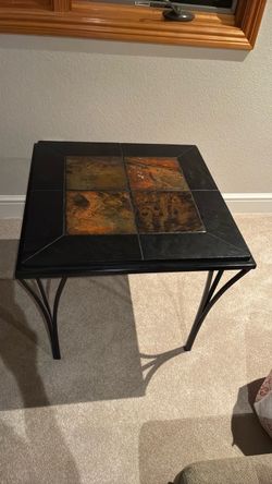 Slate Tile Top Metal End Table