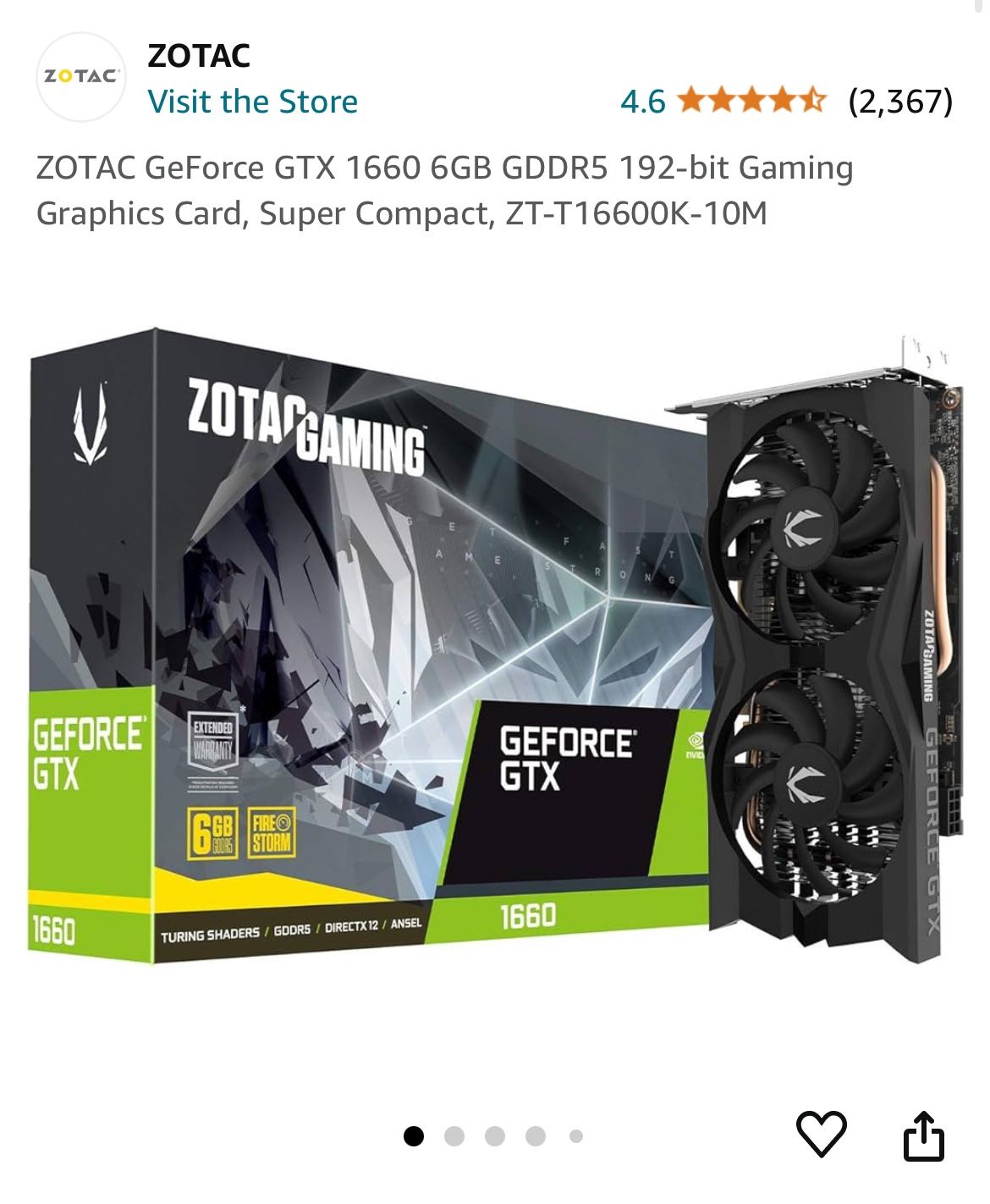 ZOTAC GeForce GTX 1660 6GB GDDR5 192 bit Gaming Graphics Card