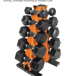 WF Athletic Supply 5-25Lb Rubber Coated Hex Dumbbell with Rubber Padded Grip