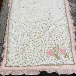 Lambs & Ivy Confetti Heart 4 Piece Crib Bedding Set, Pink/Gold