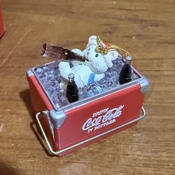 Vintage Coca Cola Polar Bear In Chest Cooler Ornament- Enesco- 1996