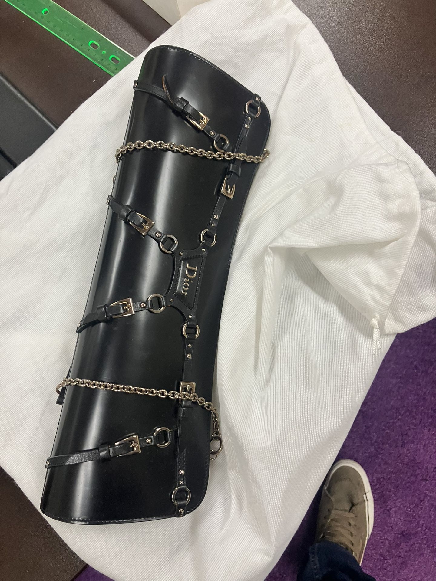 F/W 2003 Christian Dior by John Galliano Hardcore Black Leather Chain Clutch Bag
