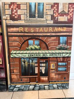 Set of 2 French Café & Restaurant Canvas Paintings / Prints