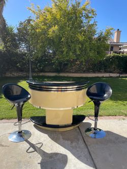 Vintage MCM Italian Bar or Refrigerator with Pair of Stools by Stilglass Guzzini