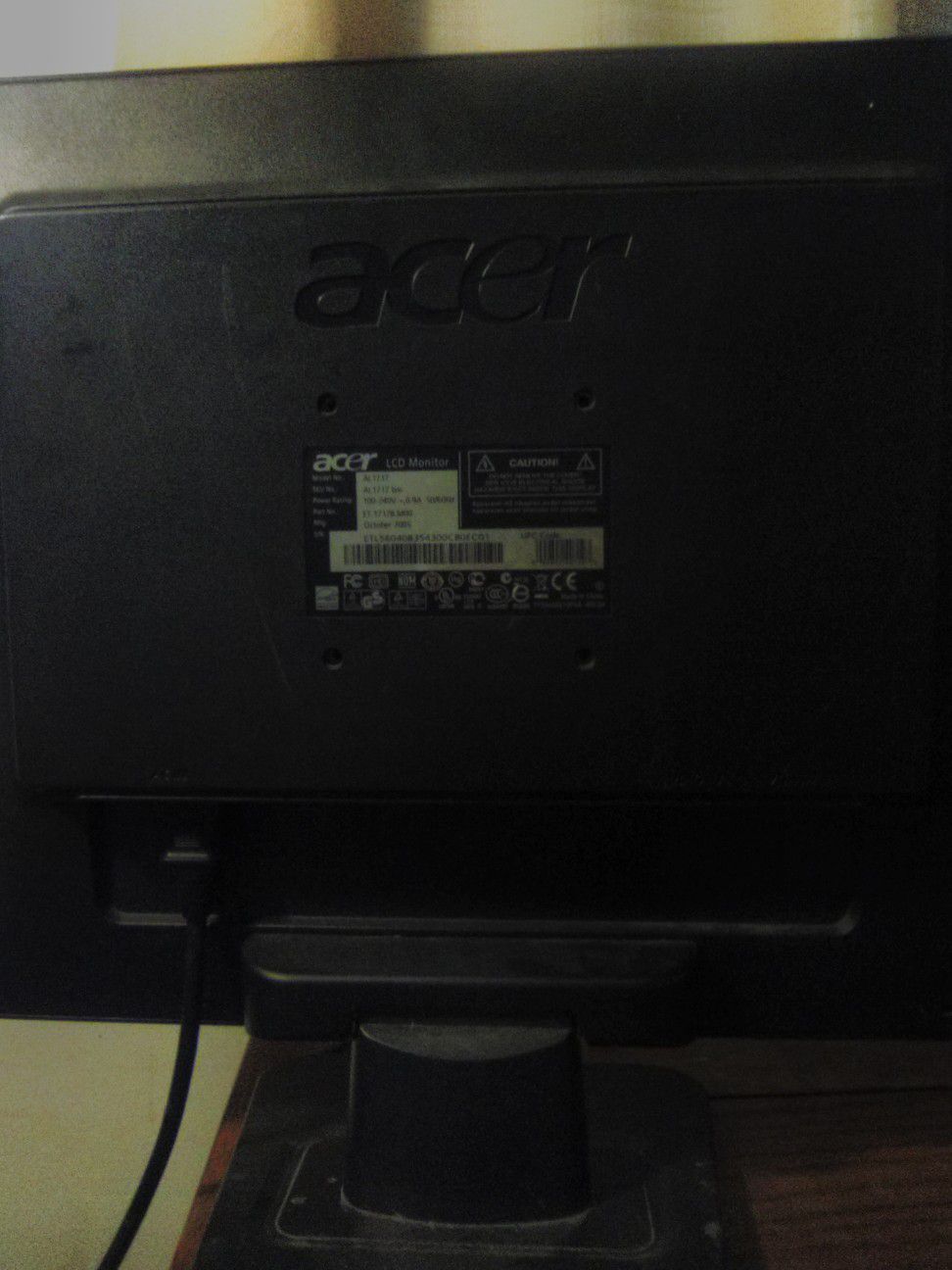 17" Flat screen Acer computer monitor