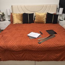 King Size LED Beige And Gold Bed Frame with Storage