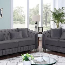 Brand New Grey Super Plush Contemporary Style Sofa & Loveseat 