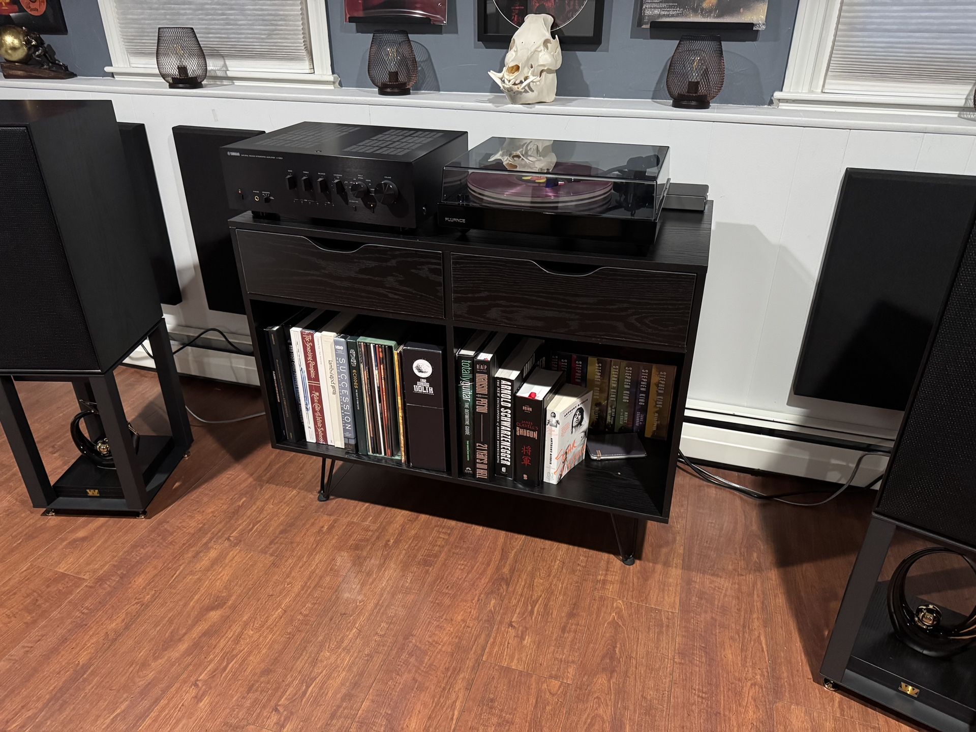 Record Player Stand, Double Wide Turntable Stand with Record Storage