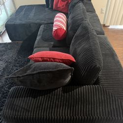 108” Black Corduroy Fabric Couch