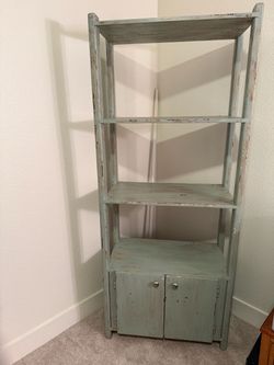 Rustic Distressed Wood Bookshelf with Cabinet