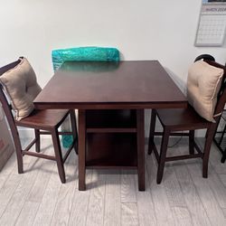 Wooden Hightop Table With Two Chairs