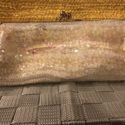White Purse With Pink Sequins