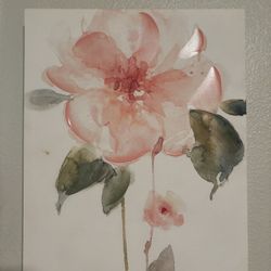 Watercolor-Style Floral Canvas Wall Art – Pink & Green – 12”x16”