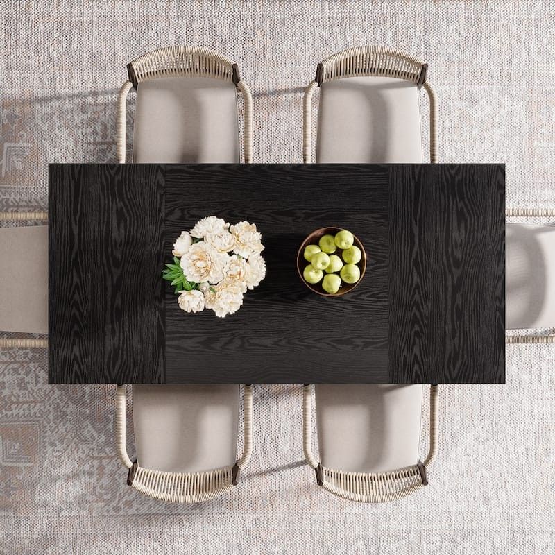 Black Wood 63 in. Double Pedestal Dining Table Kitchen Table Dinner Desk Seats 6 with Heavy Duty Metal Pedestal