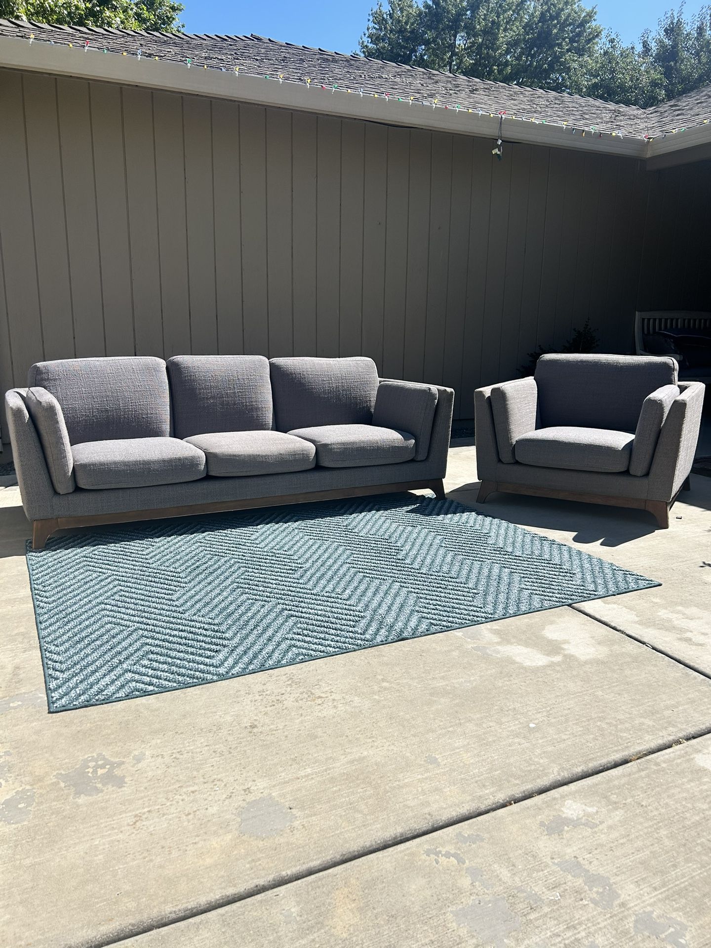Gray Mid Century Couch And Arm Chair
