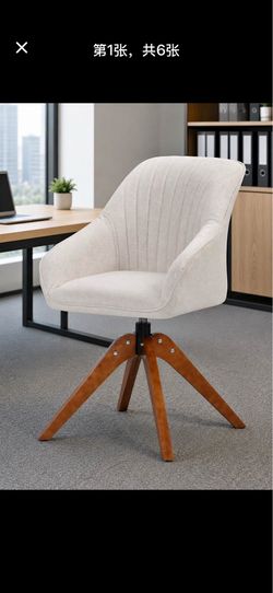 Athena Collection Swivel Modern Accent Chair, Linen Upholstered Armchair Office Desk Chair No Wheels with Wooden Legs, Comfy Vanity Chair Reading Chai