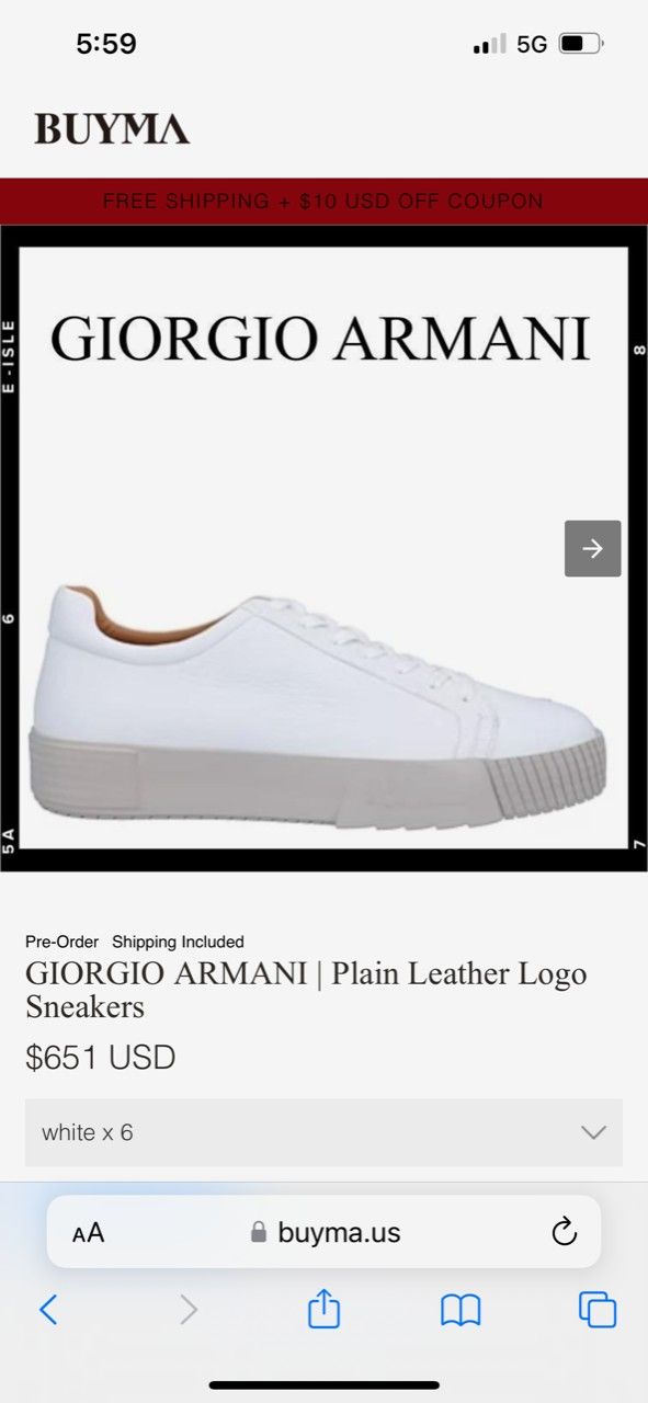 Giorgio Armani Plain Leather Logo Sneakers 