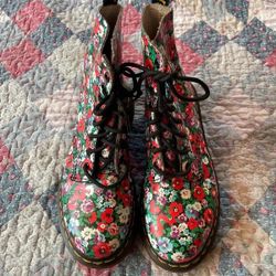 Dr Martens Pascal Floral POPPY Flower Print Leather Combat Boots Lace Up Women’s