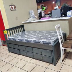 Twin Bedframe With Trundle/3 Drawers And Mattresses Included