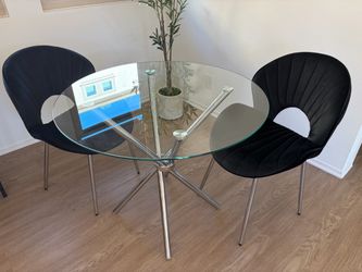 Glass Dining Table with 2 Chairs – 35 in Round Table – Irvine