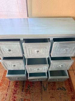 Decorative seafoam Blue chest of drawers (Width 32" x Height 34" x Depth 13") *American Furniture*