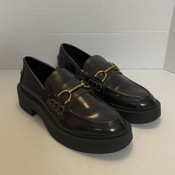 Zara Burgundy Loafers with Gold Detail