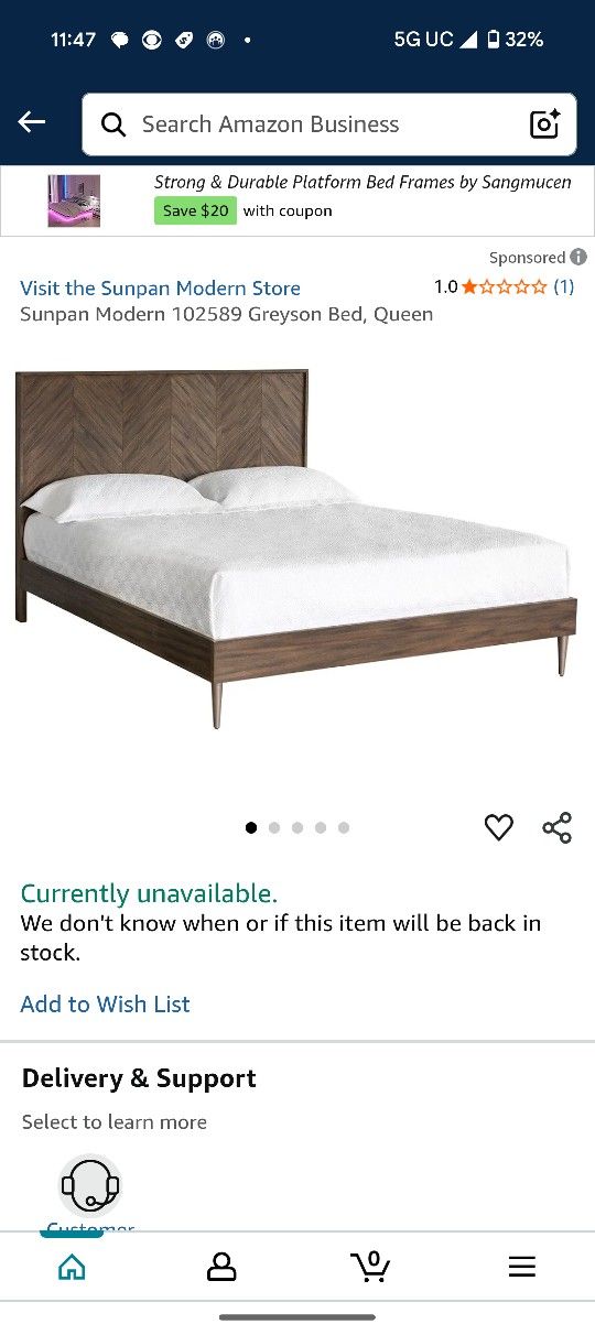 Dark Wooden Chevron Bed Frame - Queen Size