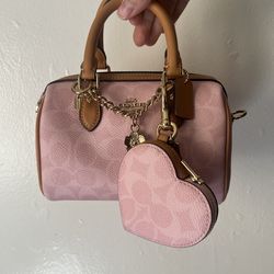 Coach Pink Powder Mini Rowan with Heart Charm