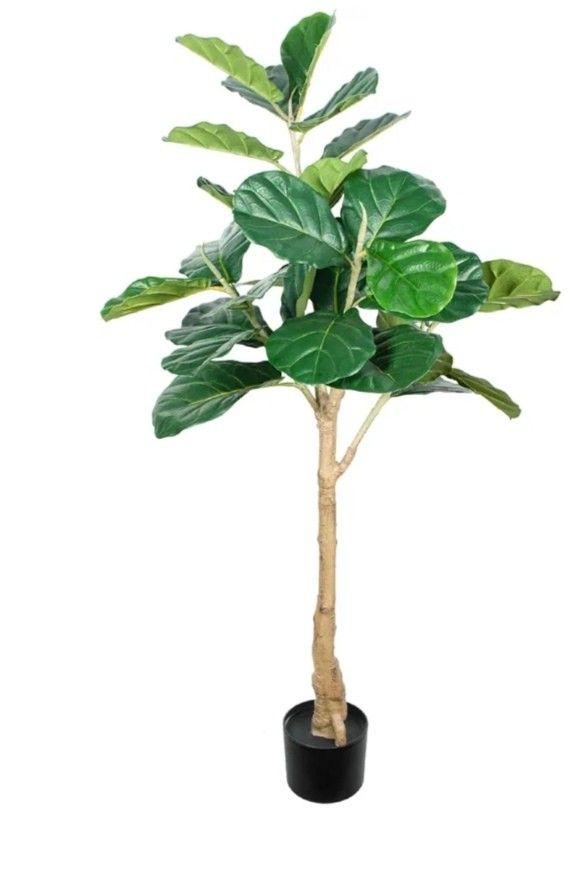 Faux Fiddle Leaf Fig Tree, 4ft Artificial Tree in Plastic Pot, 47.24 inch Fake Ficus Lyrata Plants