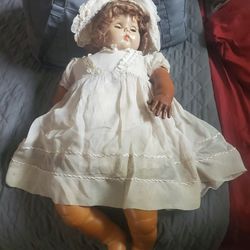 ANTIQUE DOLL AND HIGH CHAIR 