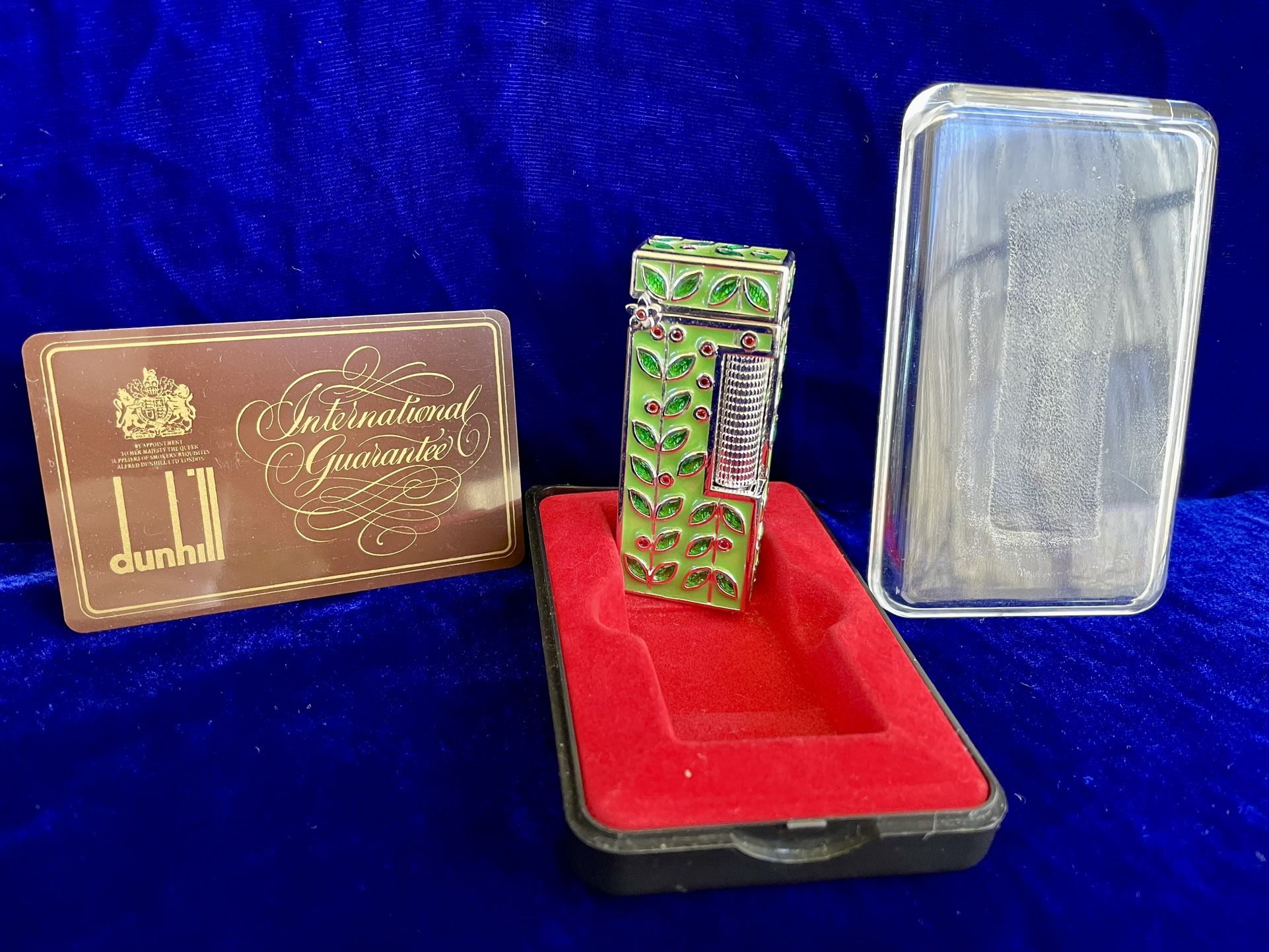 Vintage 925 Silver Green Enamel Natural Stone Rollagas Dunhill Lighter 99.9% New Condition Works 1 Year Warranty 