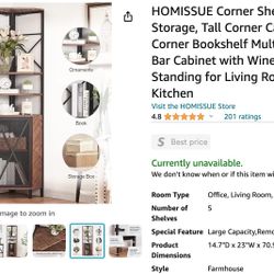 HOMISSUE 5-Tier Rustic Corner House Shelf with Storage - $105