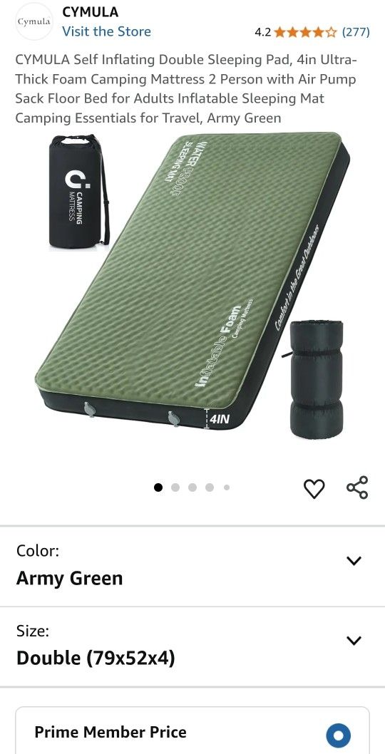 CYMULA Self Inflating Double Sleeping Pad, 4in Ultra-Thick Foam Camping Mattress 2 Person with Air Pump Sack Floor Bed for Adults Inflatable Sleeping