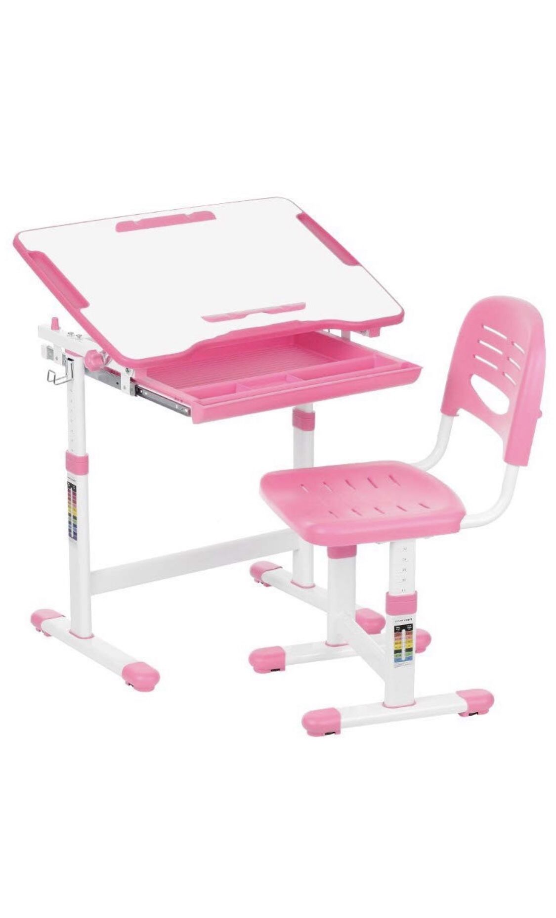IKAYAA Height Adjustable Kid's Study Desk and Chair Set with Paper Roll Holder