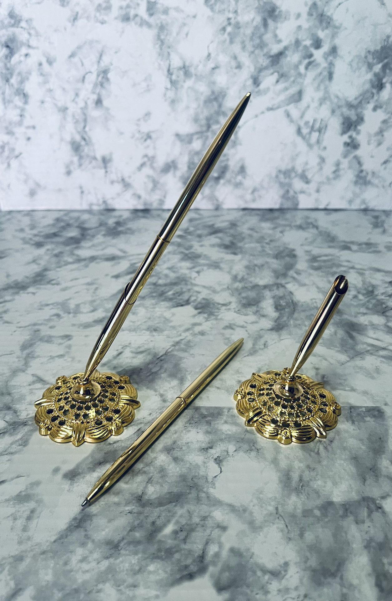 2pc Gold Ballpoint Pen With Penholders For Business, Wedding, & Event Use