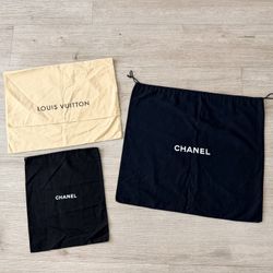 Authentic 3 pieces assorted designer Chanel LV dust bags cover bundle Set