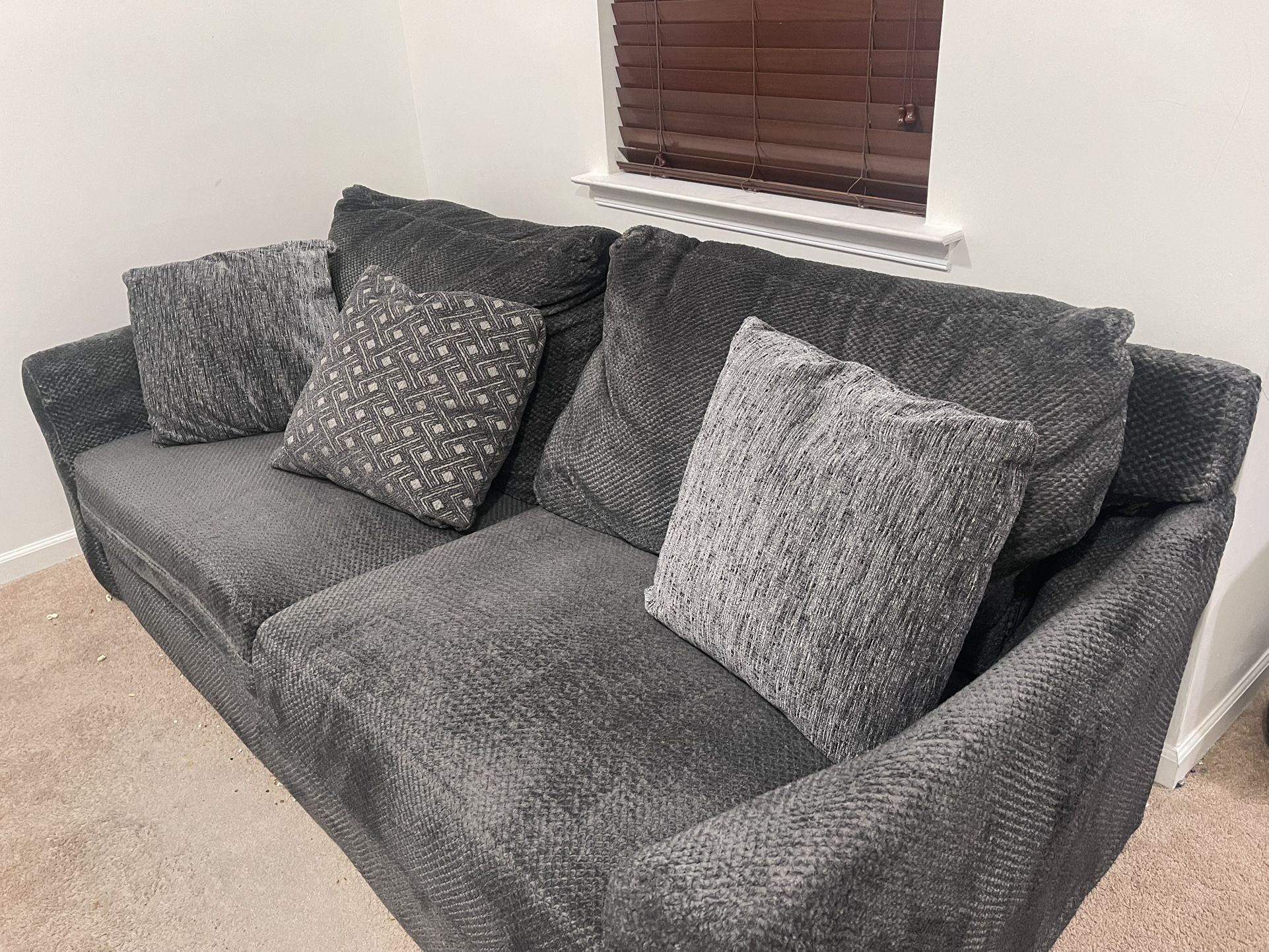 Modern Dark Gray 2-Seater Sofa - 91” L x 43” D x 31” H - $200 OBO, Minor Arm Damage