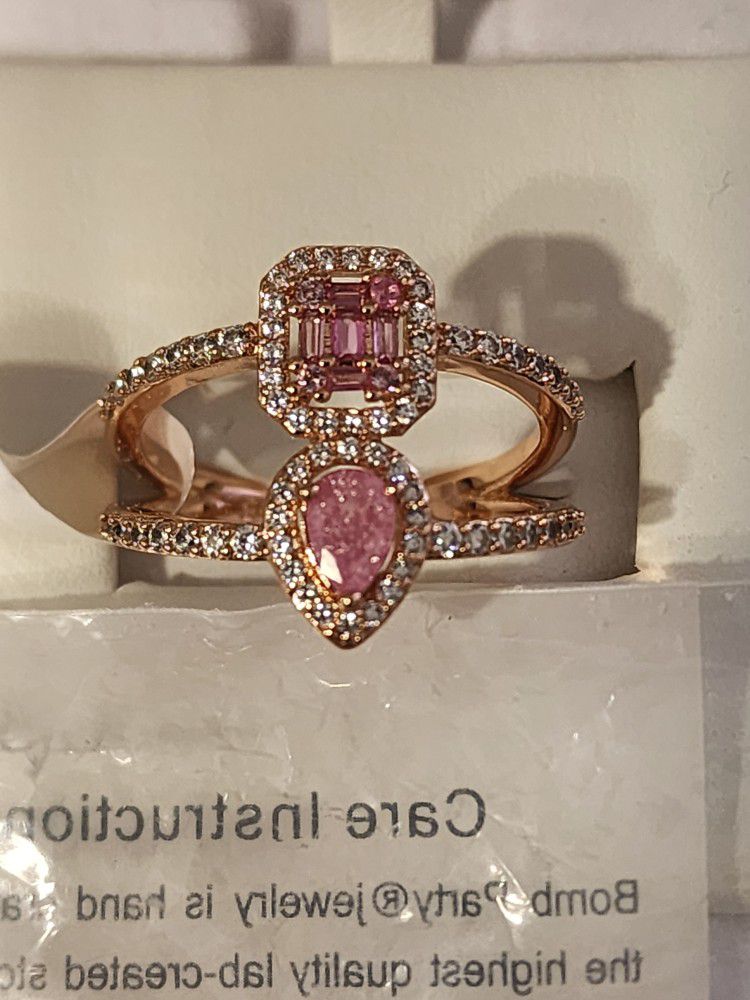 Ring- Lab Created Pink Ice Crystal Size 10