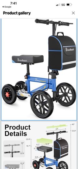 BlessReach All Terrain Steerable Knee Scooter Crutch Alternative，Deluxe Medical Scooter Double Handbrake,for Adults Injured Ankle & Foot Recovery Scoo