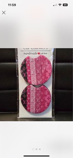 Handmade LV Print Car Coasters Set of 2