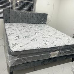 NEW BED FRAME KING SIZE WITH MATTRESS AND BOX SPRING