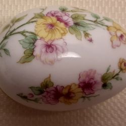 Left An Egg-shaped Trinket Dish Japan Porcelain 04618 Pink Green Yellow Floral